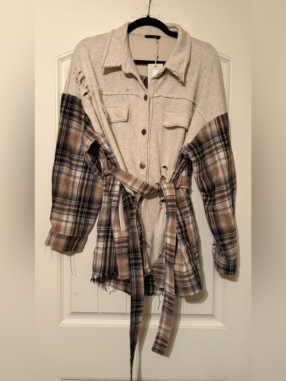 Miss Me Oatmeal Jacket with Plaid - Picture 2 of 5